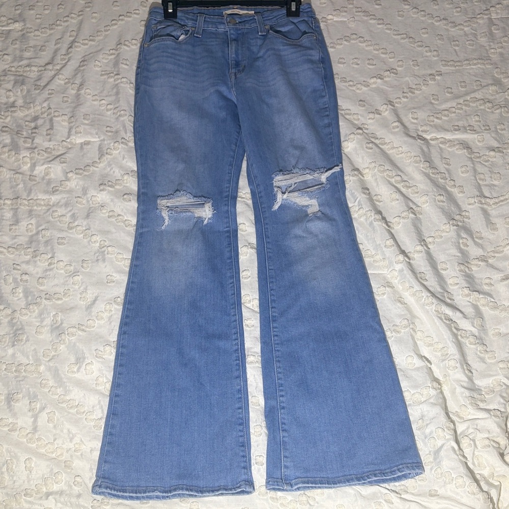 Levi's Light Blue Distressed Flare Jeans Style 726